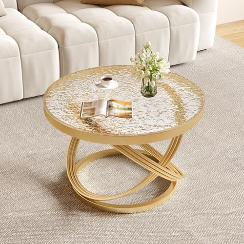 Dexinhdh Runder Couchtisch, Teetisch Aus Gehärtetem Glas, Moderne, Leichte Luxus-Beistelltische, Metallrahmen, Verdickte Rohre, Für Das Wohnzimmer Im Home Office(Gold,60cm) von Dexinhdh
