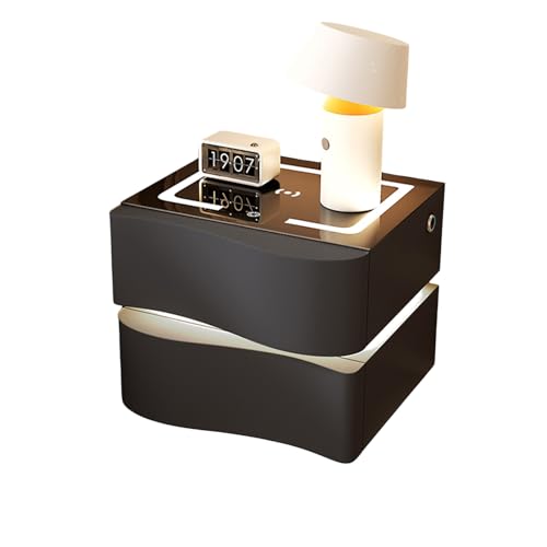 Dexinhdh Schwebender Nachttisch Mit Ladestation, Intelligenter LED-Nachttisch, 3-farbige Beleuchtungseinstellung, Arbeitsplatte Aus Gehärtetem Glas, Beistelltisch Mit 2 Schubladen(A,50cm) von Dexinhdh