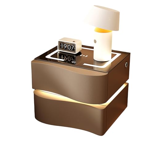 Dexinhdh Schwebender Nachttisch Mit Ladestation, Intelligenter LED-Nachttisch, 3-farbige Beleuchtungseinstellung, Arbeitsplatte Aus Gehärtetem Glas, Beistelltisch Mit 2 Schubladen(B,50cm) von Dexinhdh