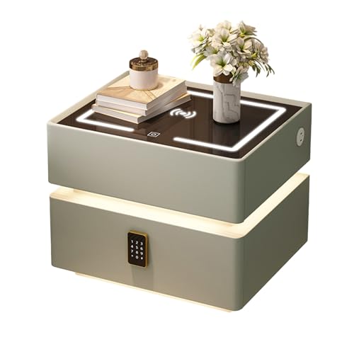 Dexinhdh Schwebender Nachttisch Mit Ladestation, Intelligenter LED-Nachttisch Mit Passwortschloss Und 2 Schubladen, Automatischer Induktionsnachttisch Für Schlafzimmer(C,40cm) von Dexinhdh