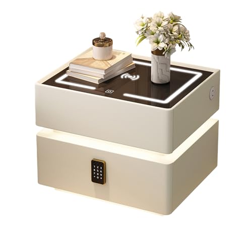 Dexinhdh Schwebender Nachttisch Mit Ladestation, Intelligenter LED-Nachttisch Mit Passwortschloss Und 2 Schubladen, Automatischer Induktionsnachttisch Für Schlafzimmer(E,45cm) von Dexinhdh