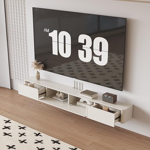 Dexinhdh Schwebender TV-Ständer, Großes Wandmontiertes Entertainment-Center Mit Aufbewahrungsschublade, Hängendes TV-Lowboard Mit Herunterklappbaren Schranktüren Für Wohnzimmer(White,120cm) von Dexinhdh