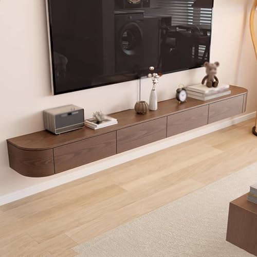 Dexinhdh Schwebender TV-Ständer, TV-Ständer Aus Holz Mit LED-Leuchten, Wandmontierte Medienkonsole Mit Stauraum, Schwebendes Entertainment-Center Für Wohnzimmer, Büro, Schlafzimmer(200cm) von Dexinhdh