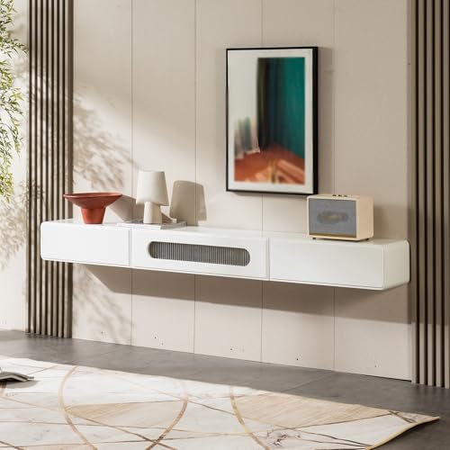 Dexinhdh Schwebender TV-Ständer, Wandmontierte Medienkonsole, Geräuschlose Metallschienen, Moderne Medien-TV-Konsole Aus Holz Mit Herunterklappbaren Türen Und Glasschublade(180cm) von Dexinhdh
