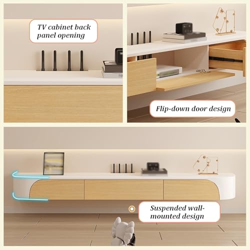Dexinhdh Schwebender TV-Ständer, Wandmontierte Medienkonsole Mit Schubladen, Hängendes TV-Lowboard Mit Herunterklappbaren Schranktüren Für Wohnzimmer, Büro, Schlafzimmer(160cm) von Dexinhdh