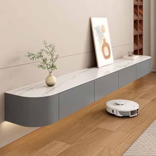 Dexinhdh Schwebendes TV-Regal, An Der Wand Montierter TV-Ständer, Geräuschlose Metallschienen, Entertainment-Center-TV-Schrank Mit Herunterklappbaren Schranktüren Für Wohnzimmer(Gray,140cm) von Dexinhdh