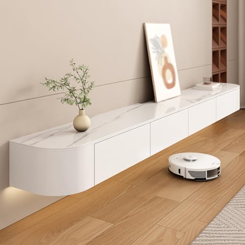 Dexinhdh Schwebendes TV-Regal, An Der Wand Montierter TV-Ständer, Geräuschlose Metallschienen, Entertainment-Center-TV-Schrank Mit Herunterklappbaren Schranktüren Für Wohnzimmer(White,180cm) von Dexinhdh