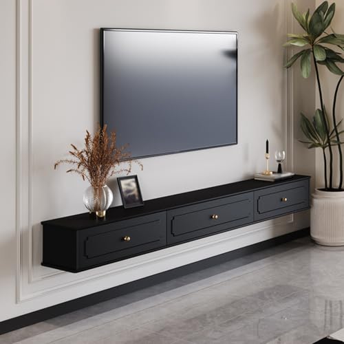 Dexinhdh Schwebendes TV-Regal, An Der Wand Montierter TV-Ständer Aus Holz, Lackierter Schrank Aus Massivem Holz, Ausgewählte Hardware, Entertainment-Medienkonsolen-Center(Black,200cm) von Dexinhdh