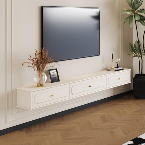 Dexinhdh Schwebendes TV-Regal, An Der Wand Montierter TV-Ständer Aus Holz, Lackierter Schrank Aus Massivem Holz, Ausgewählte Hardware, Entertainment-Medienkonsolen-Center(White,180cm) von Dexinhdh