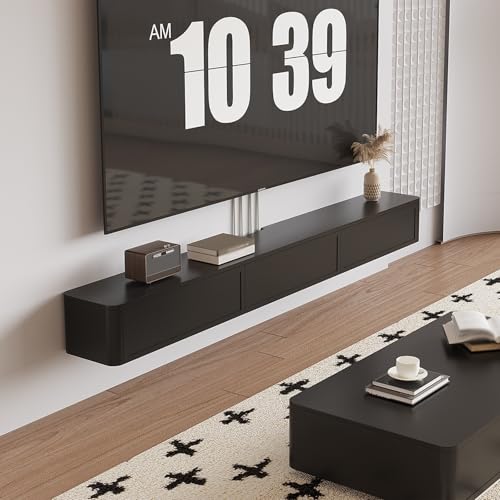 Dexinhdh Schwebendes TV-Regal, TV-Ständer Aus Holz, Wandmontierte Medienkonsole, Große Speicherkapazität, Modernes Schwebendes Entertainment-Center Für Wohnzimmer Und Büro(Black,180cm) von Dexinhdh