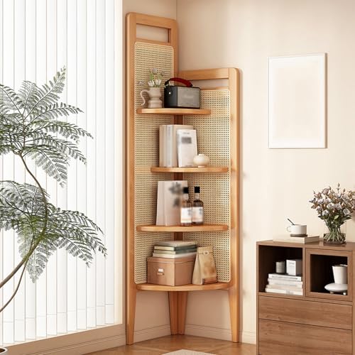 Eckregalständer, 5-stufiges Eckdisplay, Der Beinrahmen Ist Erhöht, Die Platte Ist Verdickt Und Die Stellfläche Ist Klein, Für Kleine Räume, Schlafzimmer(Natural) von Dexinhdh