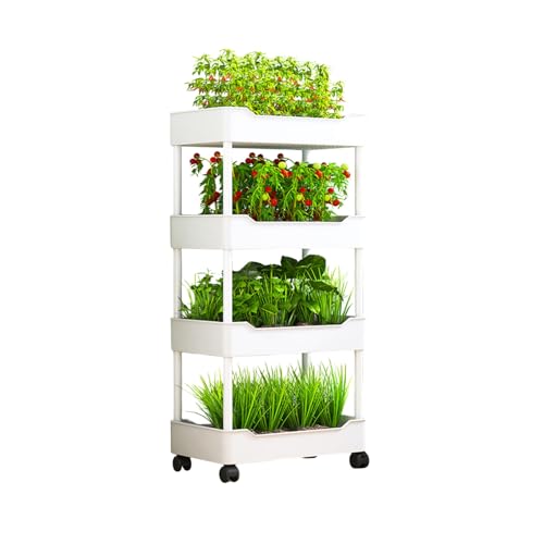 Hydroponisches Anbausystem Für Den Garten, Hydroponisches Pflanzgefäß-Set Mit Rädern, Bewegliches Blumenregal Für Grüne Pflanzen Auf Dem Balkon Für Gemüse Und Obst(White,4-layer) von Dexinhdh