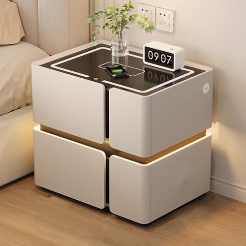 Nachttisch Mit Ladestation, Intelligenter LED-Nachttisch Mit 2 Schubladen, Design Mit Verstecktem Rillengriff, Nachttischschrank Für Schlafzimmer, Wohnzimmer, Büro(A,50cm) von Dexinhdh
