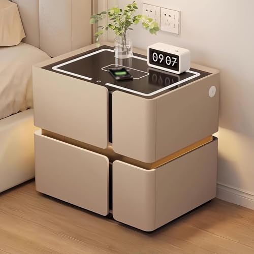 Nachttisch Mit Ladestation, Intelligenter LED-Nachttisch Mit 2 Schubladen, Design Mit Verstecktem Rillengriff, Nachttischschrank Für Schlafzimmer, Wohnzimmer, Büro(B,40cm) von Dexinhdh