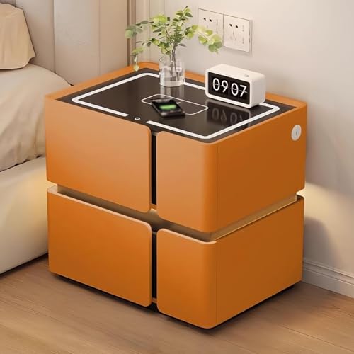 Nachttisch Mit Ladestation, Intelligenter LED-Nachttisch Mit 2 Schubladen, Design Mit Verstecktem Rillengriff, Nachttischschrank Für Schlafzimmer, Wohnzimmer, Büro(C,50cm) von Dexinhdh