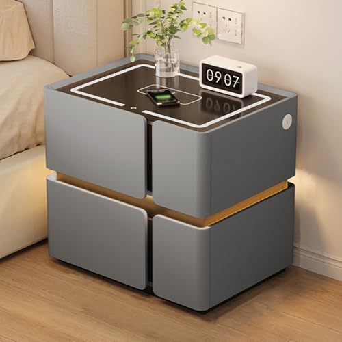 Nachttisch Mit Ladestation, Intelligenter LED-Nachttisch Mit 2 Schubladen, Design Mit Verstecktem Rillengriff, Nachttischschrank Für Schlafzimmer, Wohnzimmer, Büro(D,40cm) von Dexinhdh