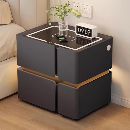 Nachttisch Mit Ladestation, Intelligenter LED-Nachttisch Mit 2 Schubladen, Design Mit Verstecktem Rillengriff, Nachttischschrank Für Schlafzimmer, Wohnzimmer, Büro(E,40cm) von Dexinhdh