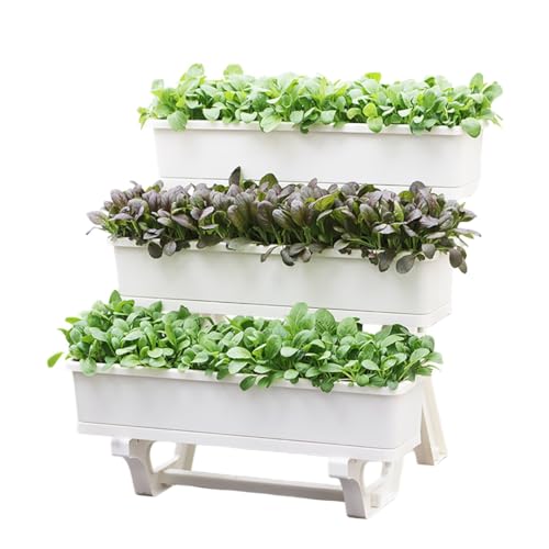 Stapelbarer Vertikaler Gartenpflanzkasten, 3-stufiger Gartenblumentopf, Gestuftes Design, Starke Tragfähigkeit, Balkongrünpflanzen-Blumenregal Für Gemüse Und Obst(White) von Dexinhdh