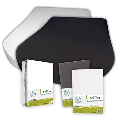 Dexitex 3er Set Queensbett- 1 Molton, 2 Spannbettlaken 1 Anthrazith + 1 Weiß -Bettlaken aus hochwertiger Baumwolle -Oeko-TEX - Multi-Stretch-Bettlaken für Matratzen, Wohnmobile & Wohnwagen von Dexitex