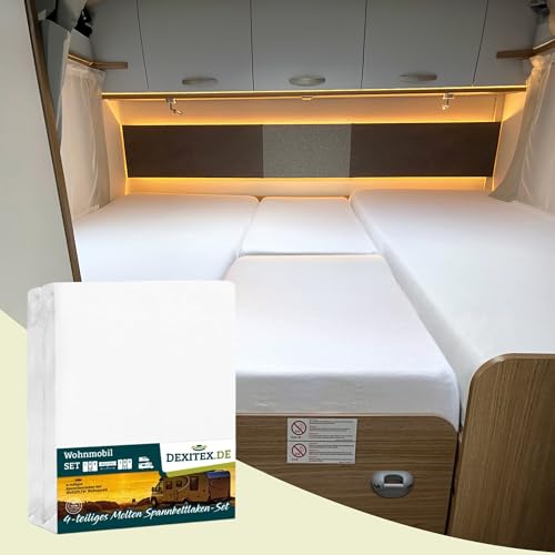 Dexitex - Matratzenschoner aus Flanell Wohnmobil 4 Teilig - komplete Set Weiß für Wohnmobil - Spannbettlaken Wohnmobil 4 Teilig - für Matratze Wohnmobil - Oeko-TEX 100% Baumw - 4 Teilig von Dexitex