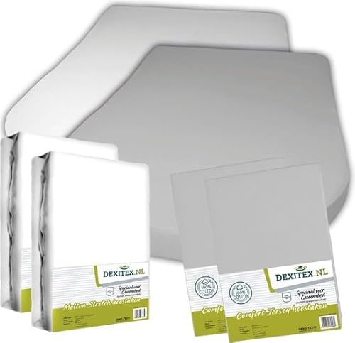 Dexitex - Spannbettlaken Queensbett 4er Set- 2 Molton & 2 Spannbettlaken Grau (135-160cm x 210cm) Für Wohnmobil oder Wohnwagen - 100% hochwertige Baumwolle - Oeko-TEX - Grau von Dexitex