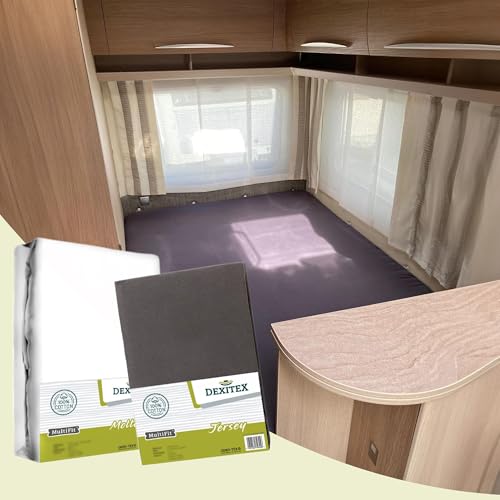 Dexitex - Spannbettlaken Wohnmobil 2er Set - 1 Spannbettlaken + 1 Matratzenschoner (125-155cm x 200cm)- Französische Bettwäsche - für Wohnwagen Matratzen - Links - Antrazith von Dexitex