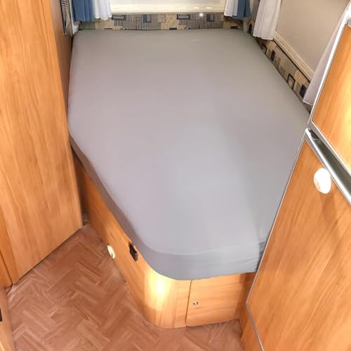 Dexitex - Spannbettlaken Wohnmobil 2er Set - 1 Spannbettlaken Grau + 1 Matratzenschoner (125-155cm x 200cm)- Französische Bettwäsche - für Wohnwagen Bett - Oeko-TEX - 100% Baumwolle - Links - Grau von Dexitex