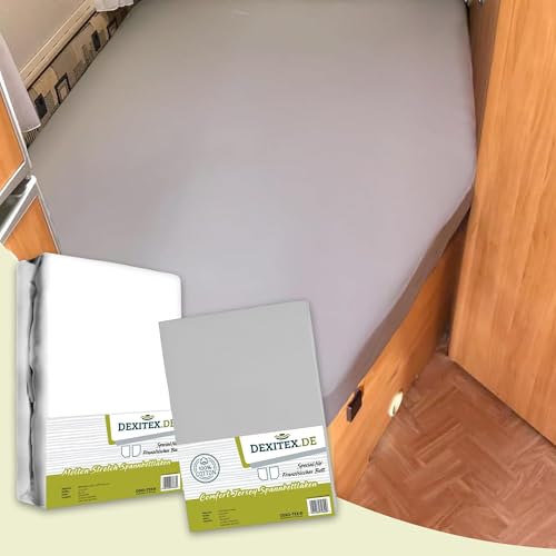 Dexitex - Spannbettlaken Wohnmobil 2er Set - 1 Spannbettlaken Grau + 1 Molton matratzenschoner mit Ecke rechts(125-155cm x 200cm)- Französische Betten - für Wohnwagen Matratze - Oeko-TEX von Dexitex