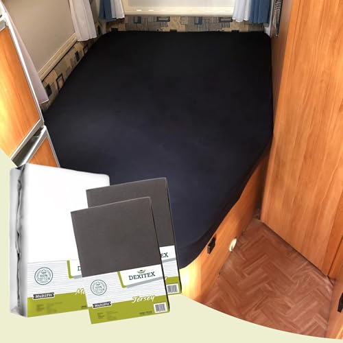 Dexitex - Spannbettlaken Wohnmobil 3er Set - 2 Spannbettlaken antrazit + 1 Matratzenschoner mit Ecke rechts - französische Betten - für Wohnmobil Bett - Oeko-TEX - 100% Baumwolle- Rechts - Antrazith von Dexitex