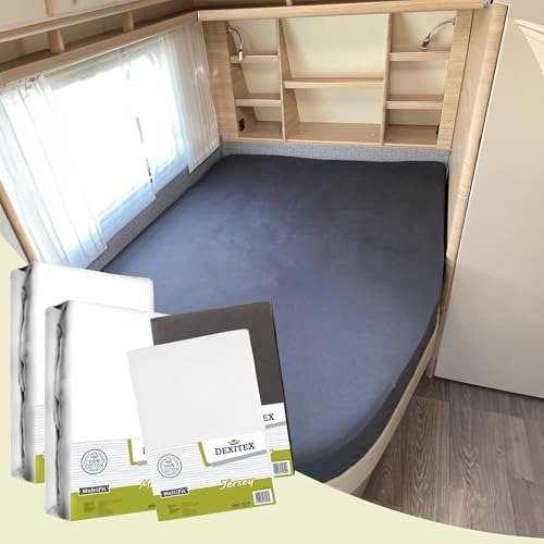 Dexitex - Spannbettlaken Wohnmobil 4er Set- 2 Spannbettlaken + 2 Molton (1 Weiß + 1 Antrazith) - französische Bettwäsche - für Matratze Wohnmobil- Oeko-TEX - Rechts von Dexitex