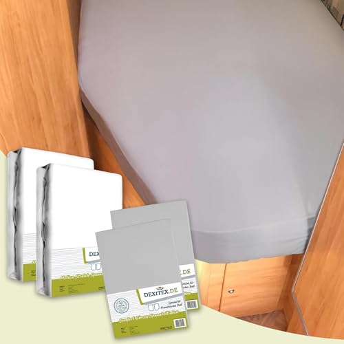 Dexitex - Spannbettlaken Wohnmobil 4er Set- 2 Spannbettlaken GRAU Links + 2 Molton Links (130-160cm x 200cm)- Französische Bettwäsche - für Wohnwagen Matratzen - Oeko-TEX - 100% Baumwolle von Dexitex