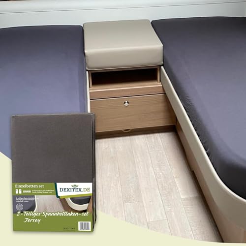 Dexitex - Spannbettlaken Wohnwagen Einzelbetten 2 teilig Set - für Fendt Wohnwagen - Antrazith - Spannbettlaken Wohnmobil Längsbett 2 Teilig - für Wohnmobil - OekoTEX 100% Baumwolle - 2er Set von Dexitex