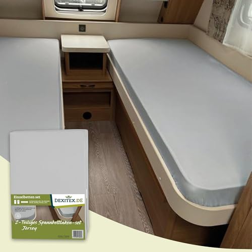 Dexitex - Spannbettlaken Wohnwagen Einzelbetten 2 teilig Set - für Fendt Wohnwagen - Grau - Spannbettlaken Wohnmobil Längsbett 2 Teilig - für Wohnmobil - OekoTEX 100% Baumwolle - 2er Set von Dexitex