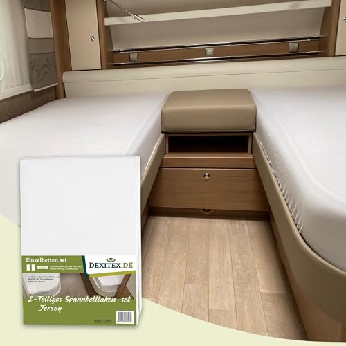 Dexitex - Spannbettlaken Wohnwagen Einzelbetten 2 teilig Set - für Fendt Wohnwagen - Weiß - Spannbettlaken Wohnmobil Längsbett 2 Teilig - für Wohnmobil - OekoTEX 100% Baumwolle - 2er Set von Dexitex