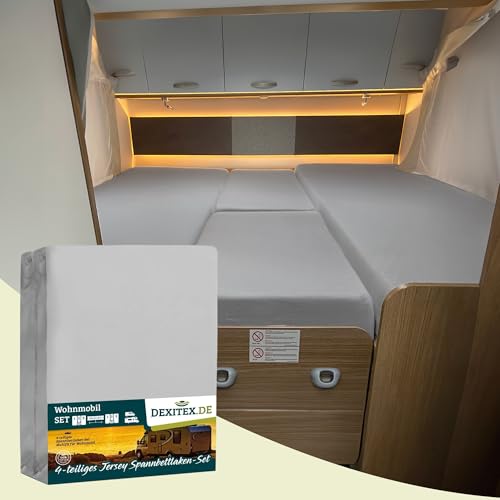 Dexitex - Spannbetttuch Wohnmobil 4 Teilig mit Mittelmatratze - Bettlaken Set Grau für Wohnmobil- für Matratze Wohnmobil - Grau -Oeko-TEX 100% Baumwolle - 4 Teilig von Dexitex
