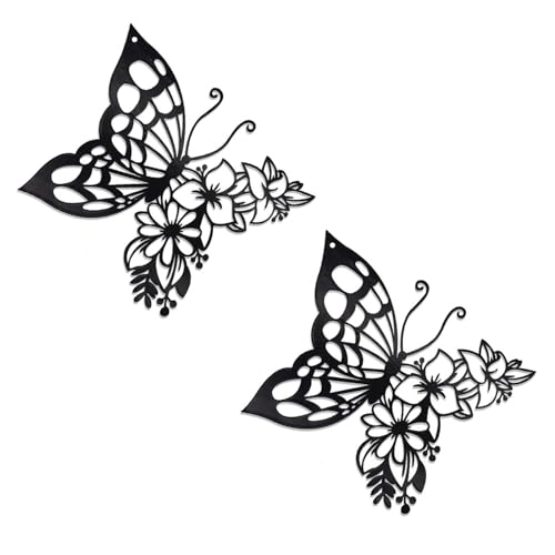 Dexlyn 2 Stücke Schmetterling Wanddeko Metall Schwarz Metall Wand Deko Minimalistische Wanddeko Metall für Wohnzimmer Schlafzimmer Arbeitszimmer Café Bar 8×9 in von Dexlyn
