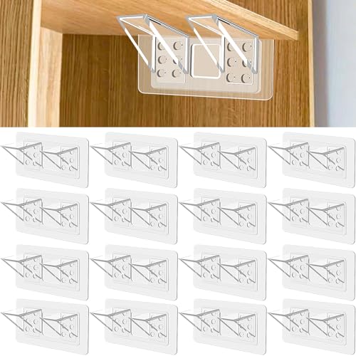 Dexspoeny 16 Stück stanzfreie Regalstütze, große Größe, selbstklebende Regalhalterung, Regalhalterung, kein Bohren, starke Tragkraft, Regalstütze für Schrank, Bücherschrank von Dexspoeny