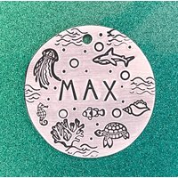 Personalisierte Hundeanhänger, Maritimer Sommer Ocean Dog Tag, Hunde Id Personalisierter Haustieranhänger von DextersTagLab