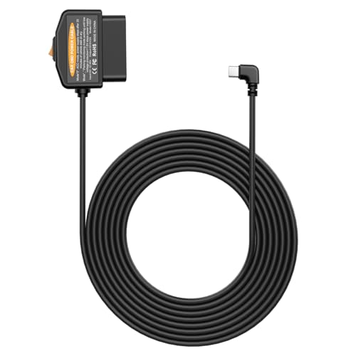 Dexumodbk 3,5 m Typ-C-OBD-Netzkabel, OBD-Stromkabel-Adapter für Armaturenbrett-Kamera, 90-Grad-USB C mit Schalter (24-Stunden-Überwachung/ACC-Modus), 12 V-36 V auf 5 V/3 A, OBD2 Dashcam von Dexumodbk