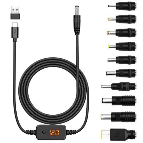 Dexumodbk PD zu DC Adapterkabel, Einstellbare Spannung 5V 9V 12V 15V 20V, USB C auf DC Stromkabel 5.5x2.1mm mit 10 DC Steckeradaptern und TYPE-C zu USB, Geeignet für Router, Notebooks, Kamera Dexumodbk PD zu DC Adapterkabel, Einstellbare Spannung 5V 9V 12V 15V 20V, USB C auf DC Stromkabel 5.5x2.1mm mit 10 DC Steckeradaptern und TYPE-C zu USB, Geeignet für Router, Notebooks, Kamera von Dexumodbk