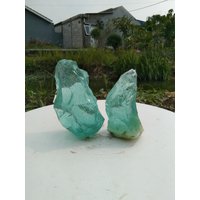 2 Stück 1178 Gr Rauhe Andara Kristalle Monatomic Türkis Grün Mit Schöner Kleiner Luftblase Innen von DeyCrystalStones