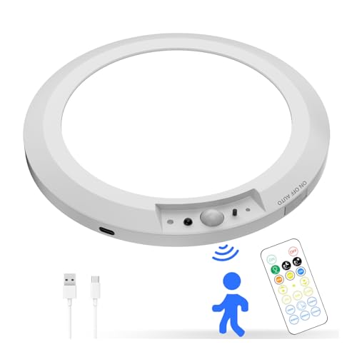 Deyagoo Deckenlampe mit Bewegungsmelder, 10000mAh Kabellos LED Deckenleuchte Flache Lampe mit Bewegungssensor Innen, Rund Sensor Licht mit Timer, 3 Farbtemperaturen, Lampe Decke für Flur Keller Garage von Deyagoo