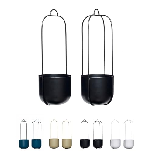 Dezain® - Hängetopf Joanna | Blumenampel aus Metall | für Kräuter, Blumen & Pflanzen | hängender Blumentopf ohne Loch im Boden | Schlichte Hängeampel | Pflanzentopf in Schwarz | 2er Set von Dezain