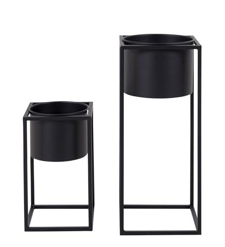 Dezain® Home - Pflanzen-Übertöpfe Marla – Pflanzkübel aus Metall – für Kräuter, Blumen & Pflanzen – Blumentopf mit Gestell – filigranes Design – Pflanzentopf in Schwarz – 2er Set von Dezain