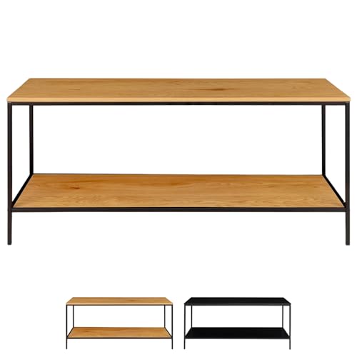Dezain® - TV-Lowboard Vita aus Metall | TV-Regal mit 2 Ablagen aus Holz | Schlichtes Design | pflegeleichtes Sideboard | TV-Board in Schwarz/Braun | 100 x 45 x 36 cm | TV-Möbel von Dezain
