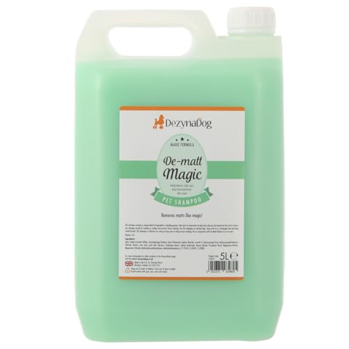 Dezynadog De-Matt Magic Dog Shampoo, unübertroffenes Pflegeshampoo für Haustiere, Entfilzungs- und Entwirrungsshampoo für Hunde, spendet trockenem Fell Feuchtigkeit, hergestellt in Großbritannien, 5L von Dezynadog