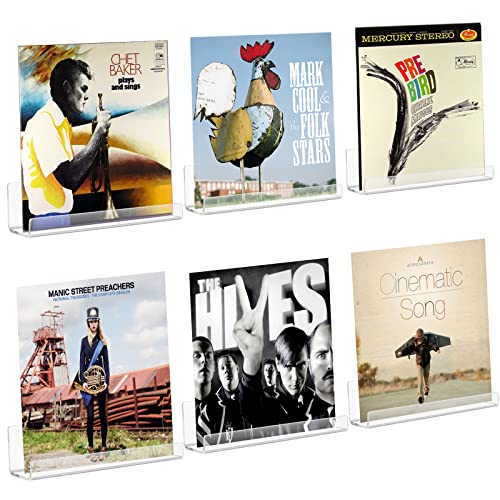 Dezzer 6 Pack Acryl Vinyl Rekord Regal, (17,8 L x 4 W x 4 H cm) Clear Acryl Album Plattenhalter, Clear Floating Regale Wall Mount und zeigen Ihre Lieblings LP Platten stilvoll an von Dezzer