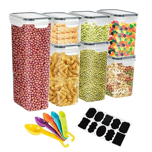 Dezzer Vorratsdosen mit Deckel Luftdicht,7er Vorratsbehälter Set BPA-Frei,Aufbewahrungsbox Küch,Kunststoff Vorratsdosen luftdicht für Nudeln,Müsli,Organizer mit Etiketten und Löffel von Dezzer