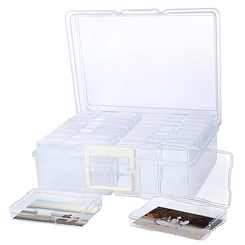 Foto Aufbewahrungsboxen, 10x15cm Extra Große Fotobox mit 16 Inneren Fotohüllen, Durchsichtige Fotobox aus Kunststoff zur Aufbewahrung von Fotos, Foto-Organizer aus Kunststoff von Dezzer