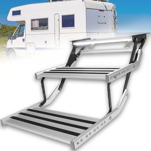 Dfdieratve Elektrische Wohnmobiltreppe, Wohnmobiltreppe mit 1-Stufiger 2-Stufiger Plattform 12 V, für Wohnwagen, Tragbare, rutschfeste Klapptreppe, Wohnmobiltreppe,2-Step Manual von Dfdieratve